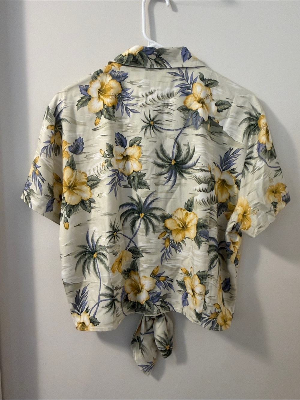 Havana Jacks Cafe Tropical Tie-Front Hawaiian Shirt - Yellow Floral Hibiscus XL - Picture 3 of 4